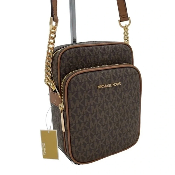 Michael Kors Medium NS Chain Xbody Bag Brown/Gold - Picture 2 of 9